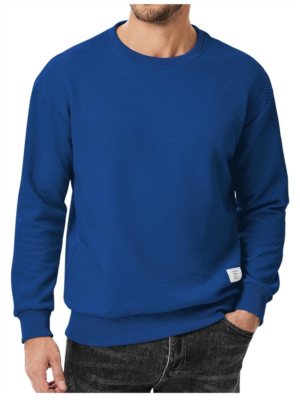 NWT Dark Blue Crewneck Sweatshirt Casual Long Sleeve Geometric Textured Large